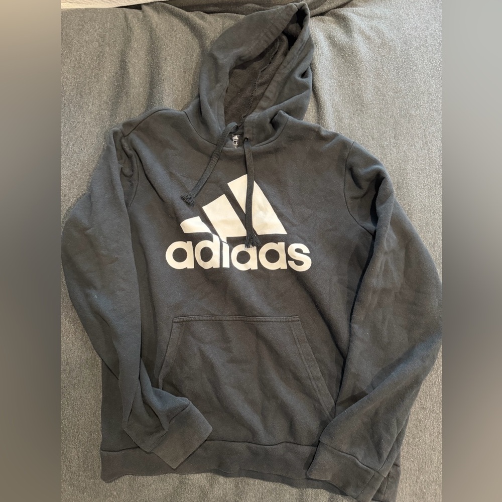 Adidas Men's Black Hoodie with White Logo